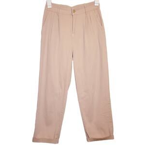 Mango womens blush pink peach pleated front cotton cuffed baggy trouser pants